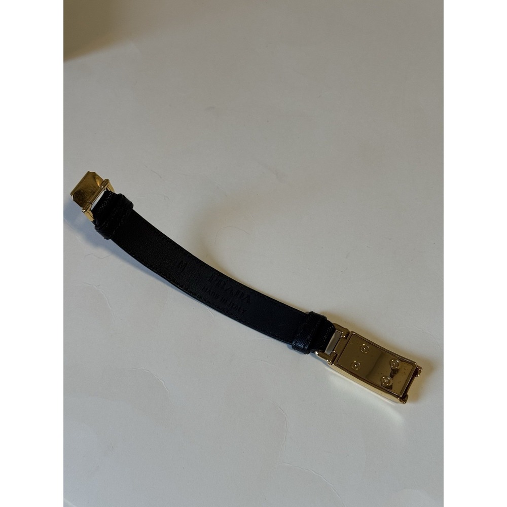 Prada Gold Plaque Bracelet Black Leather - Picture 6 of 9